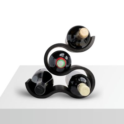 Suport sticle vin realizat prin printare 3D cu un design modern în formă de S, de culoare neagră, pentru 3 sticle.